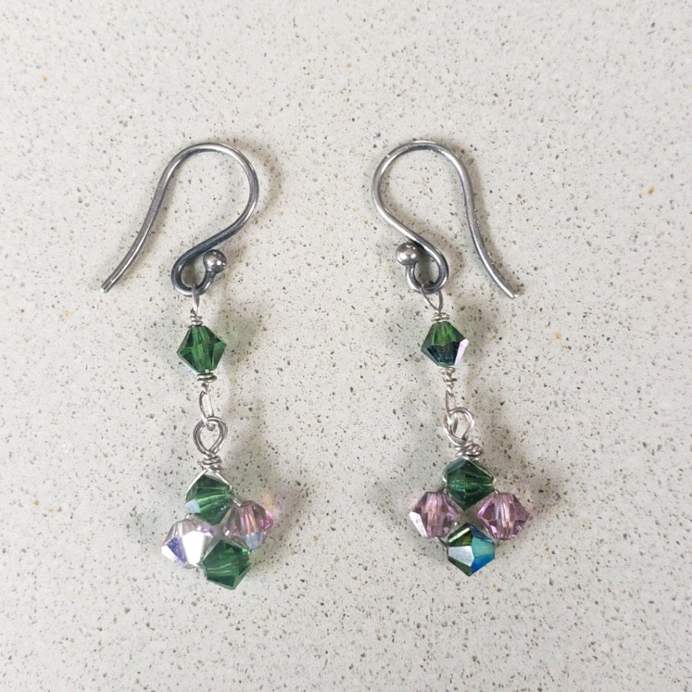 Swarovski Sterling Silver Hook Earrings  Green Pink